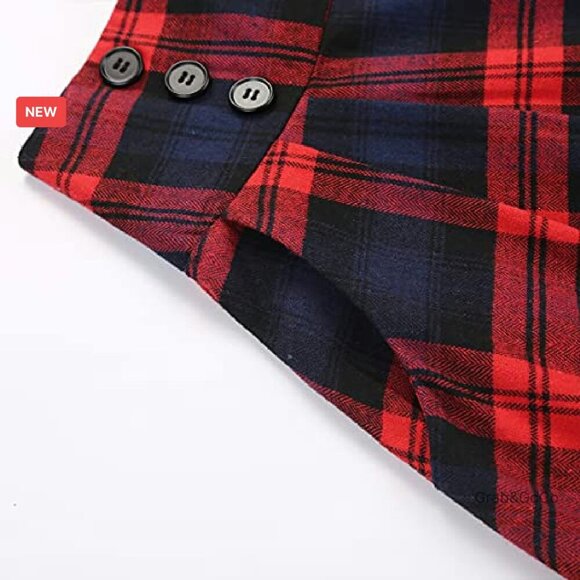 Plaid Pleated Midi Skirt High Waist A-Line Vintage Y2K Chic Casual - Picture 6 of 8